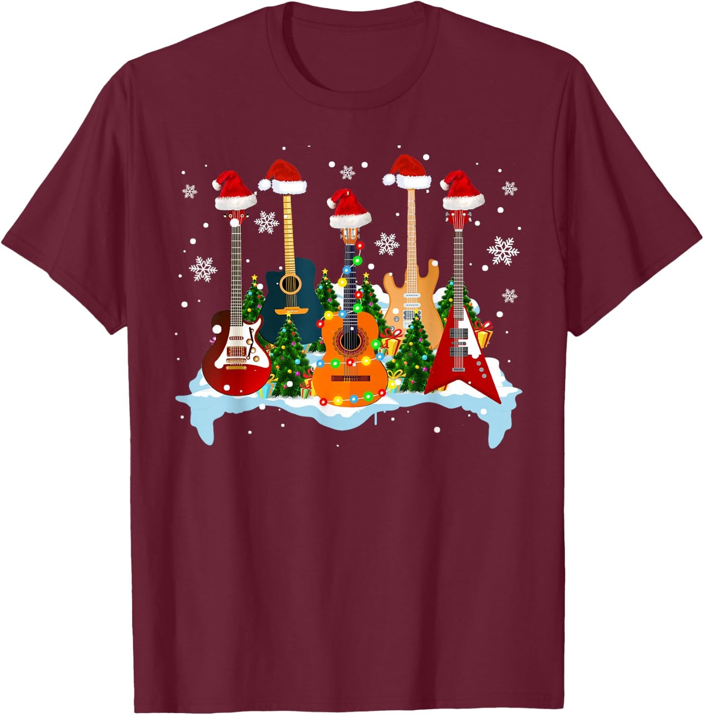 Christmas Guitar Tree Funny Guitarist Christmas T-Shirt - T-Shirt | Maroon