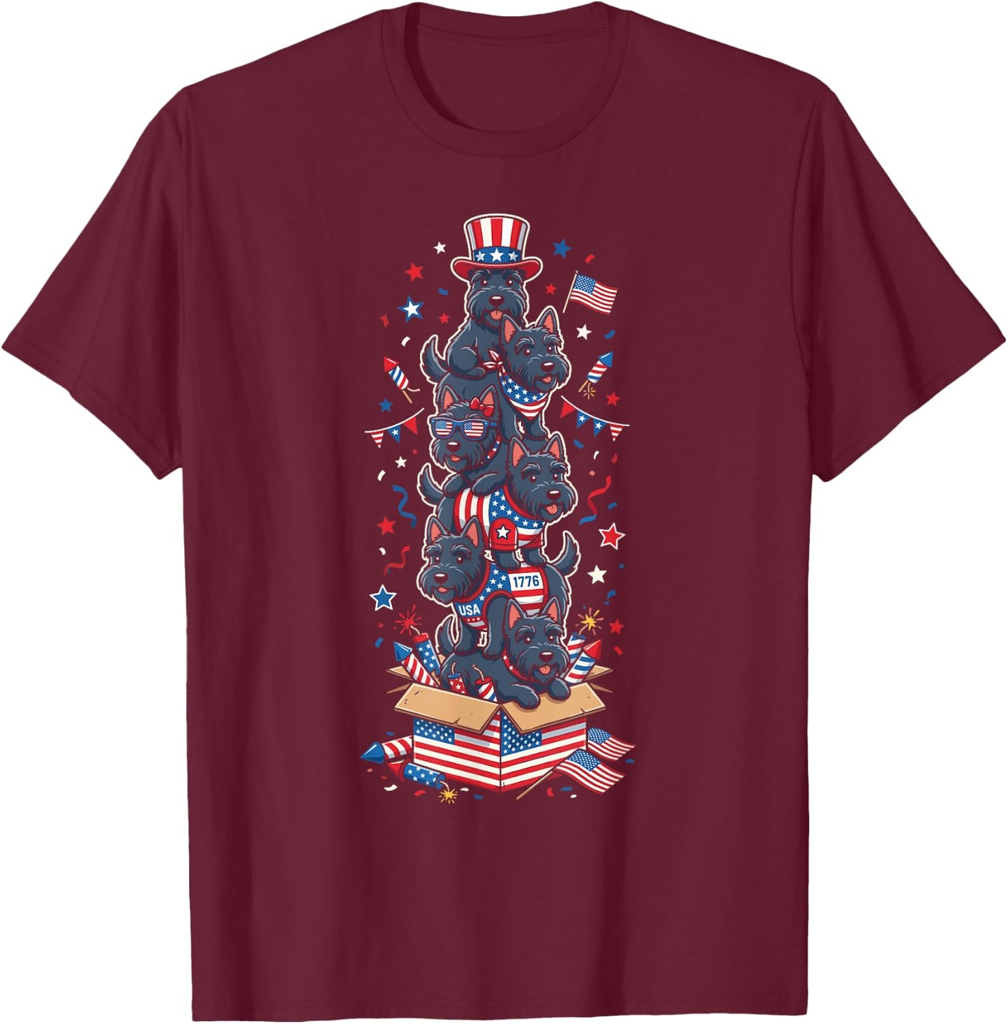 Scottish Terrier American USA Flag Memorial Day 4th of July T-Shirt - T-Shirt | Maroon