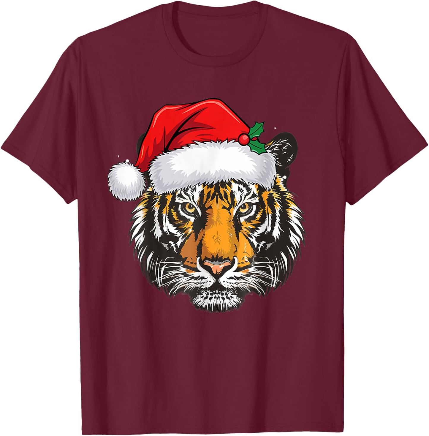 Christmas Tiger Santa Hat Animal Family Matching Tiger Lover T-Shirt - T-Shirt | Maroon