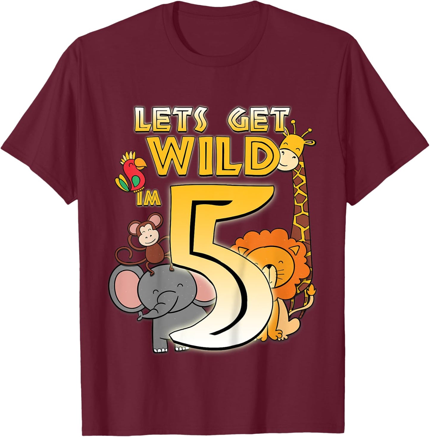 5 Years Old Zoo Animals Safari 5th Birthday Boys Girls T-Shirt - T-Shirt | Maroon