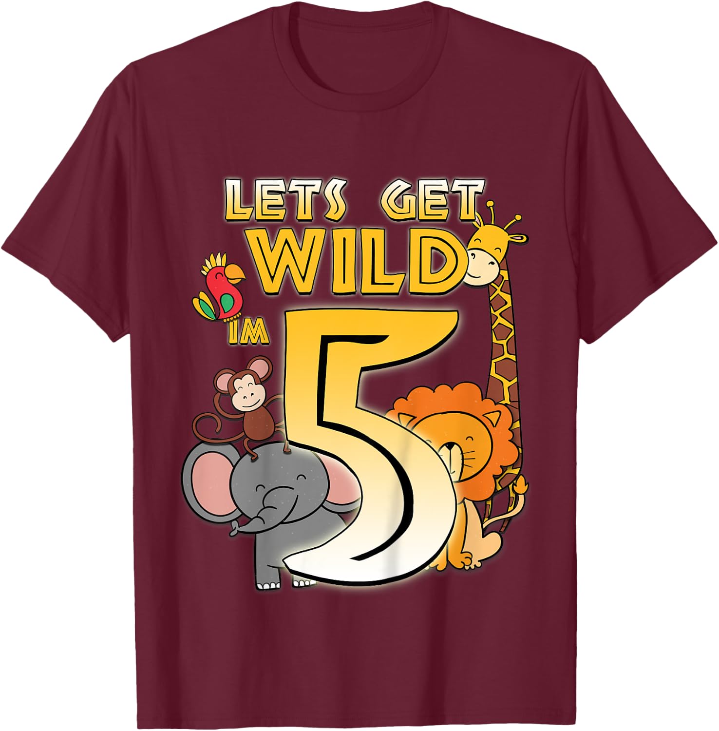 5 Years Old Zoo Animals Safari 5th Birthday Boys Girls T-Shirt - T-Shirt | Maroon
