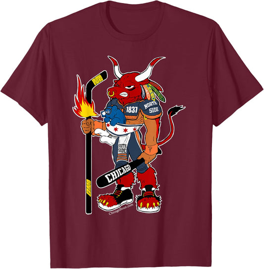 Creatureopolis Chicago Beast Black Cotton - Classic Fit, Round Neck, Short Sleeve, Adult Size T-Shirt - T-Shirt | Maroon