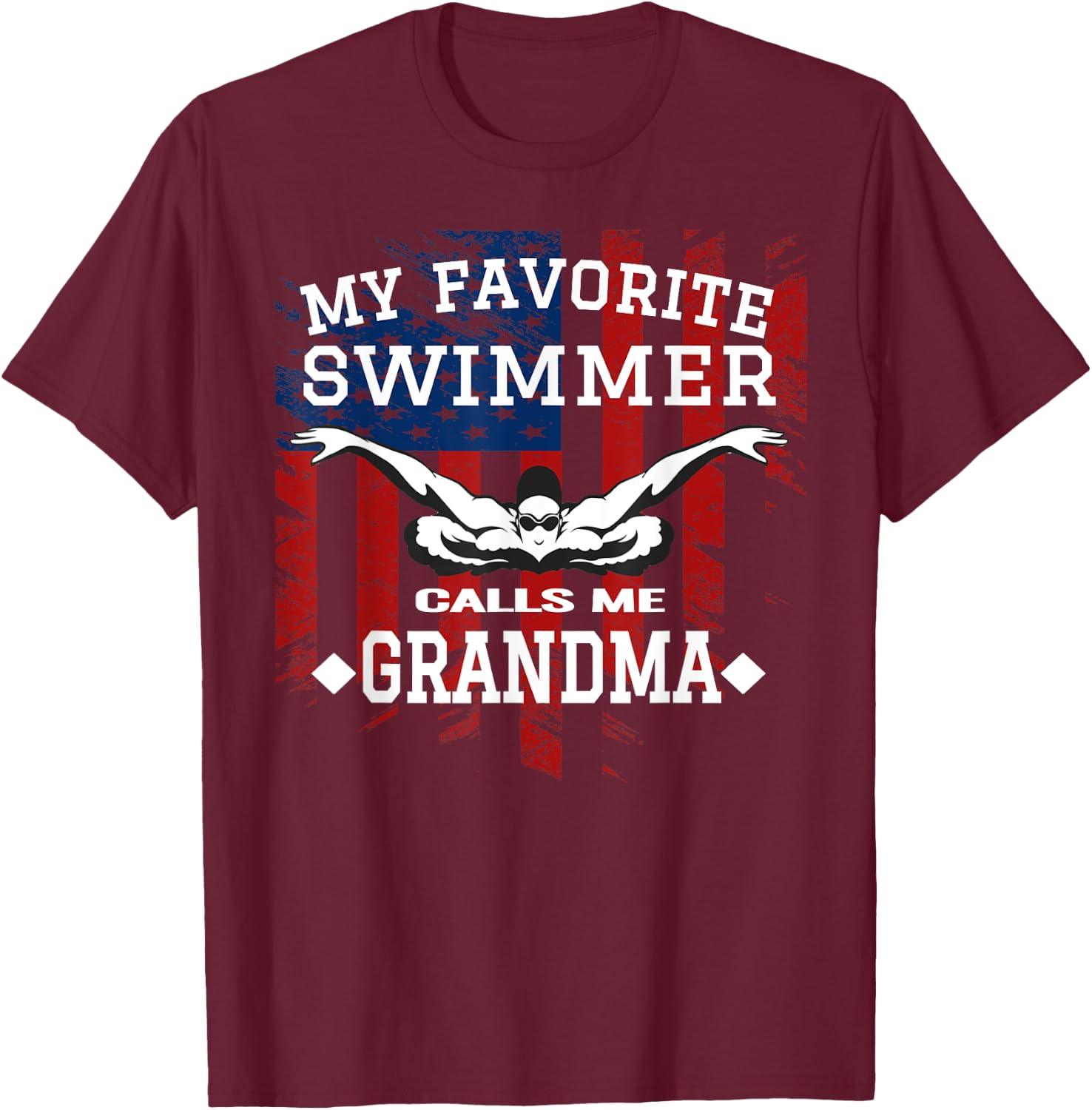 Swim Grandma Funny US American Flag Swimming Gift Men T-Shirt - T-Shirt | Maroon