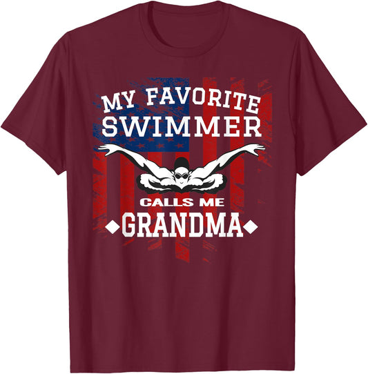 Swim Grandma Funny US American Flag Swimming Gift Men T-Shirt - T-Shirt | Maroon