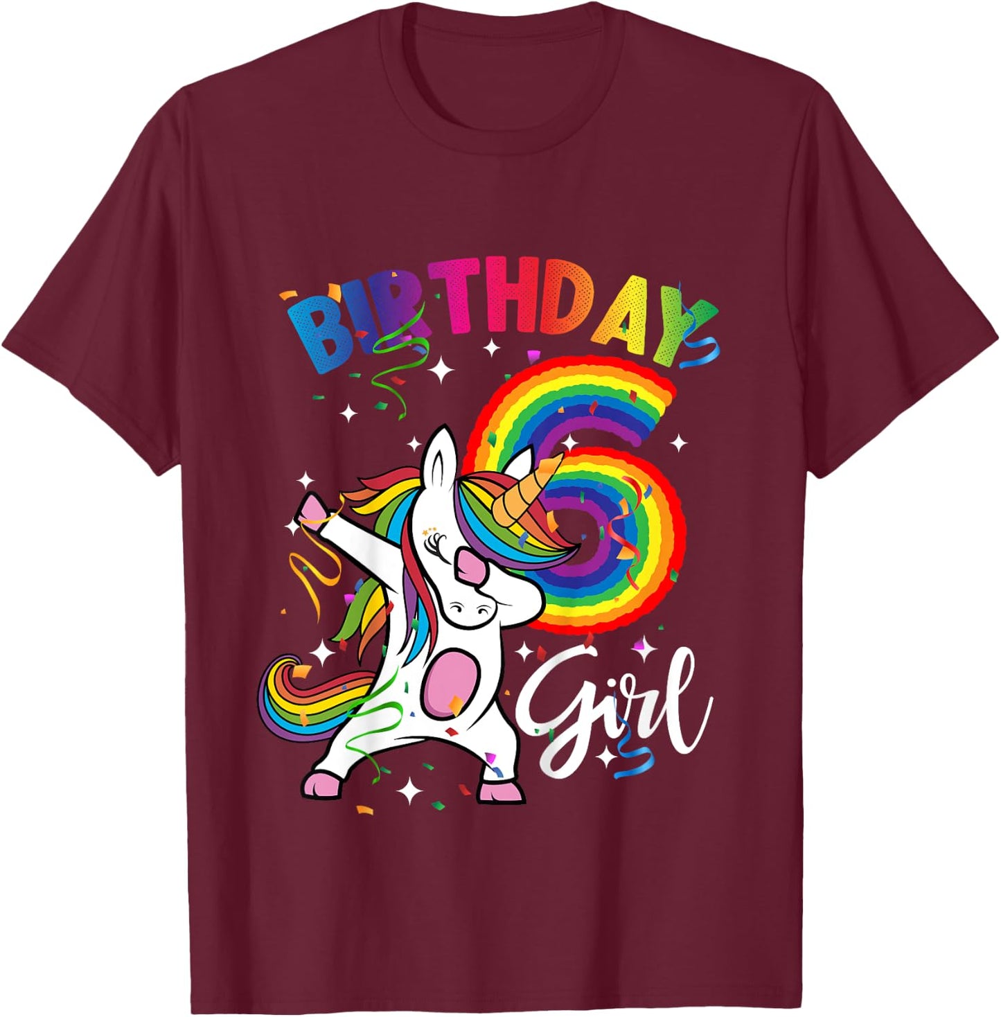Dabbing Unicorn 6 Year Old 6th Birthday Party Girl Shirt Gif T-Shirt - T-Shirt | Maroon