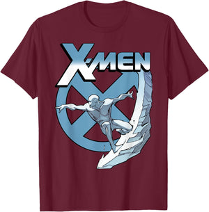 Marvel X-Men Iceman Blue X Epic Cold Slide Graphic T-Shirt - T-Shirt | Maroon