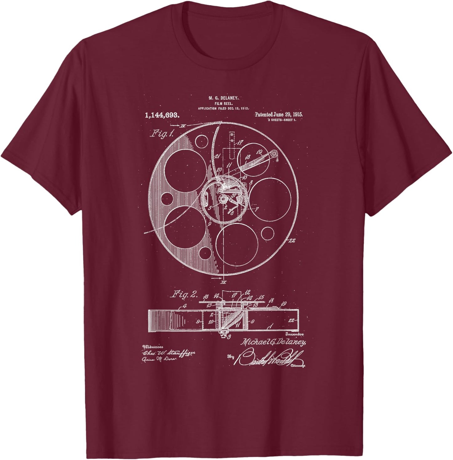 Retro Vintage Camera Filmmaker Film Reel Patent T-Shirt - T-Shirt | Maroon