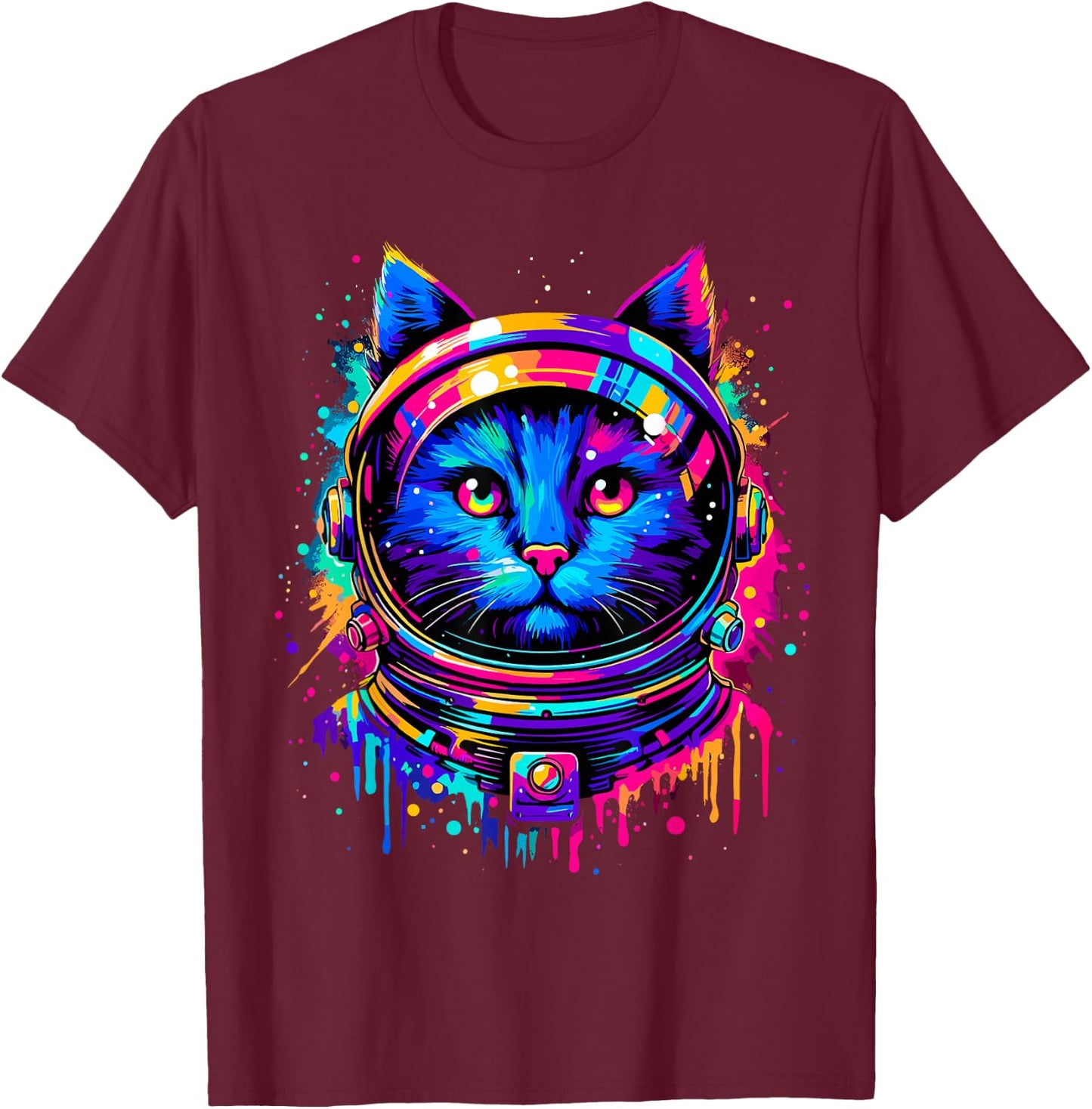 Cat Astronaut Space Funny Cat T-Shirt - T-Shirt | Maroon