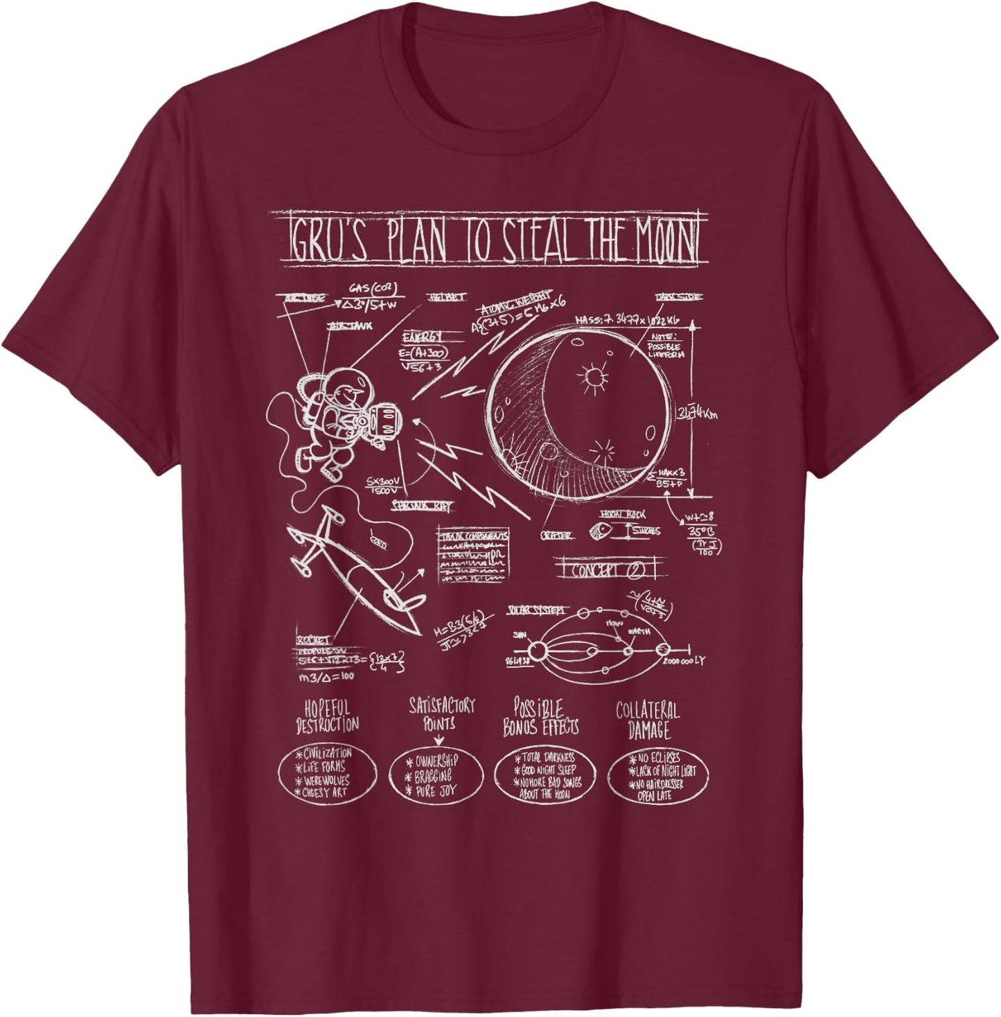 Despicable Me Minions Gru's Moon Plans Graphic T-Shirt - T-Shirt | Maroon