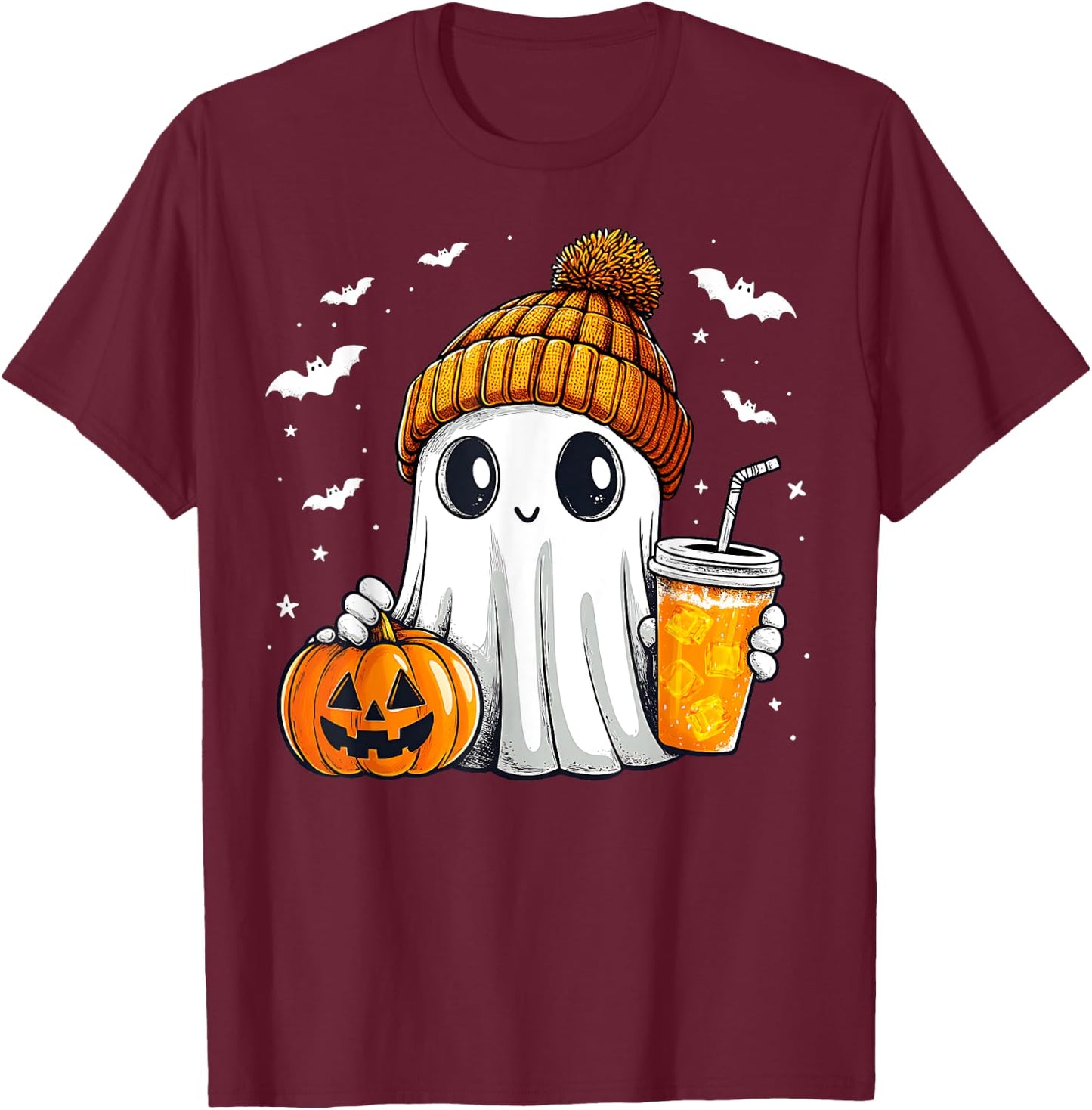 Halloween Ghost Pumpkin Spice Latte Autumn Fall Coffee Lover T-Shirt - T-Shirt | Maroon