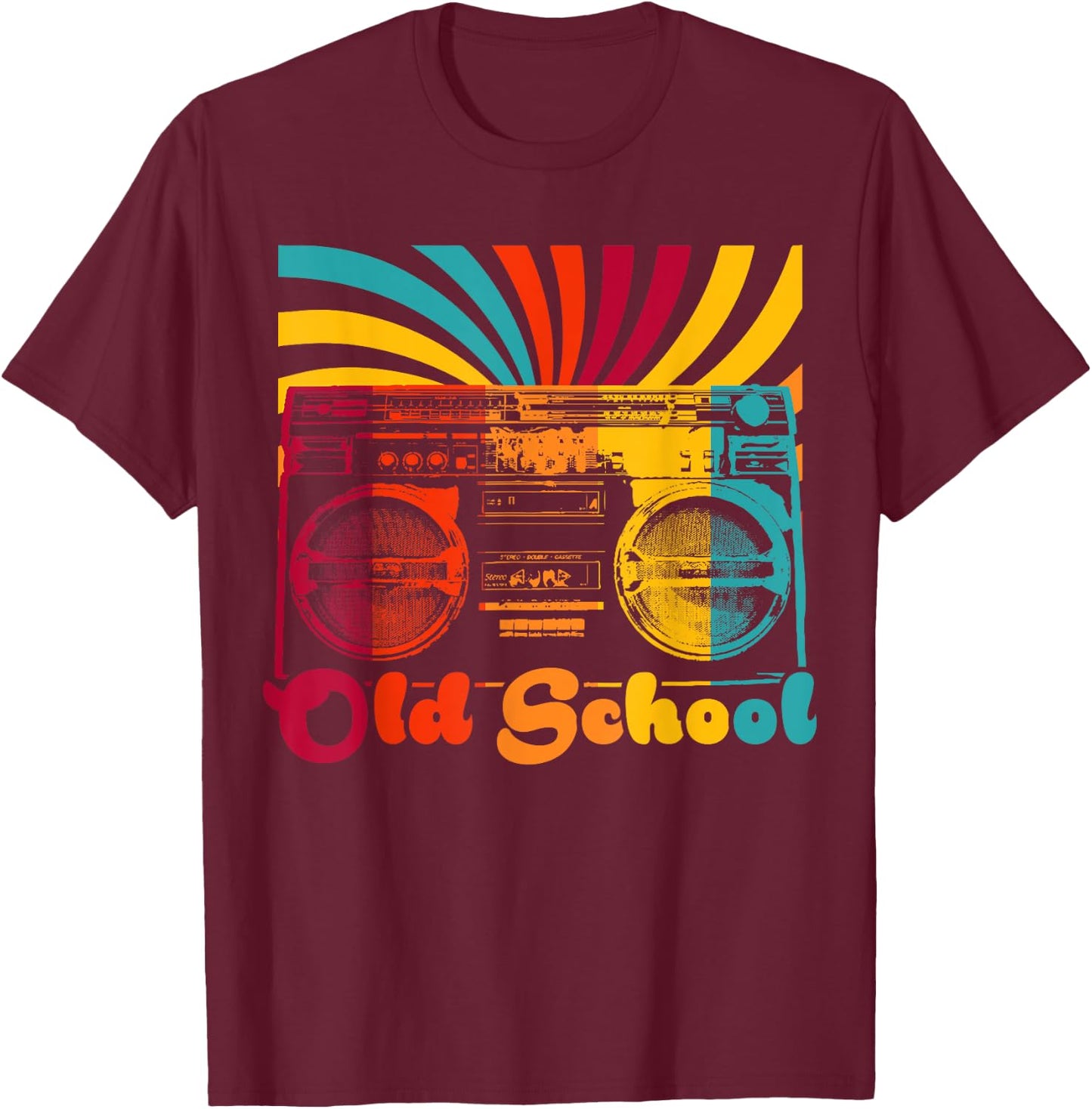 Retro Old School Cool Portable Boombox cassette HipHop Gift T-Shirt - T-Shirt | Maroon
