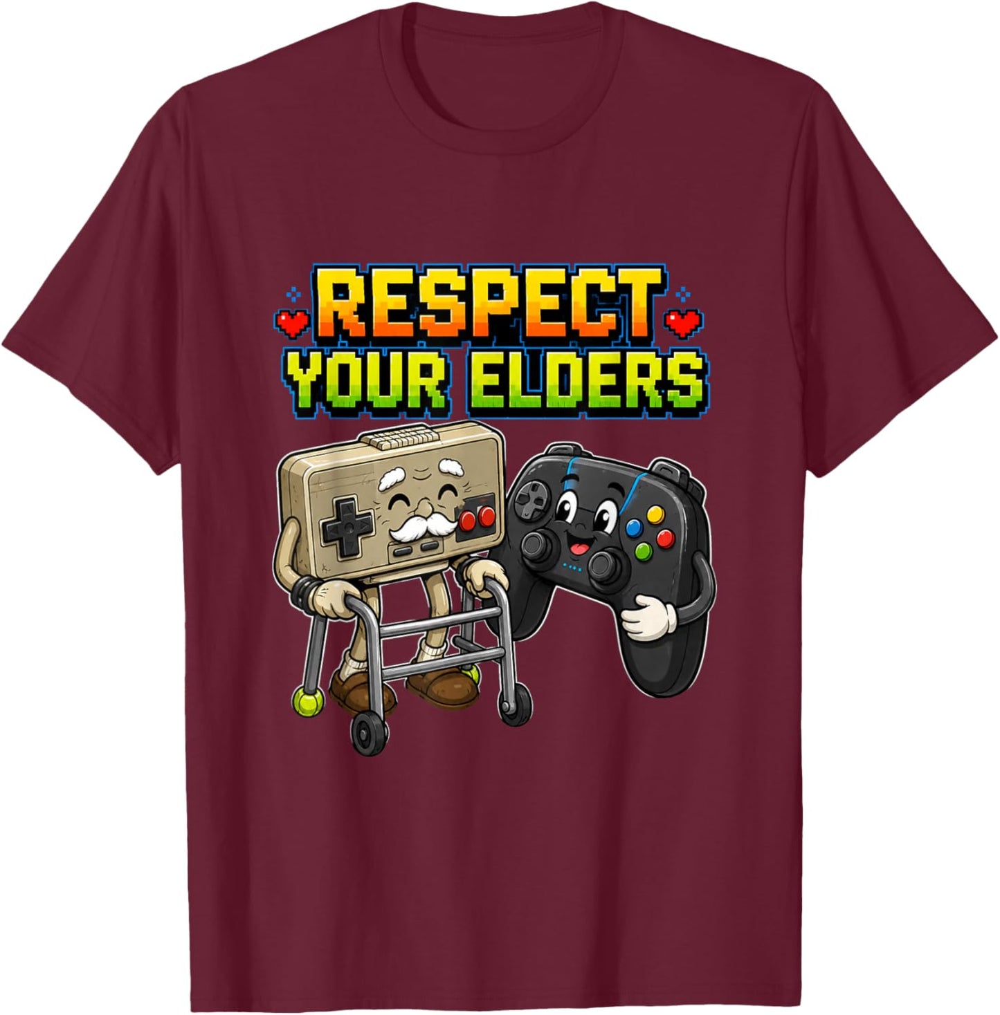 Respect Your Elders Funny Retro Gamer Controller Gift T-Shirt - T-Shirt | Maroon