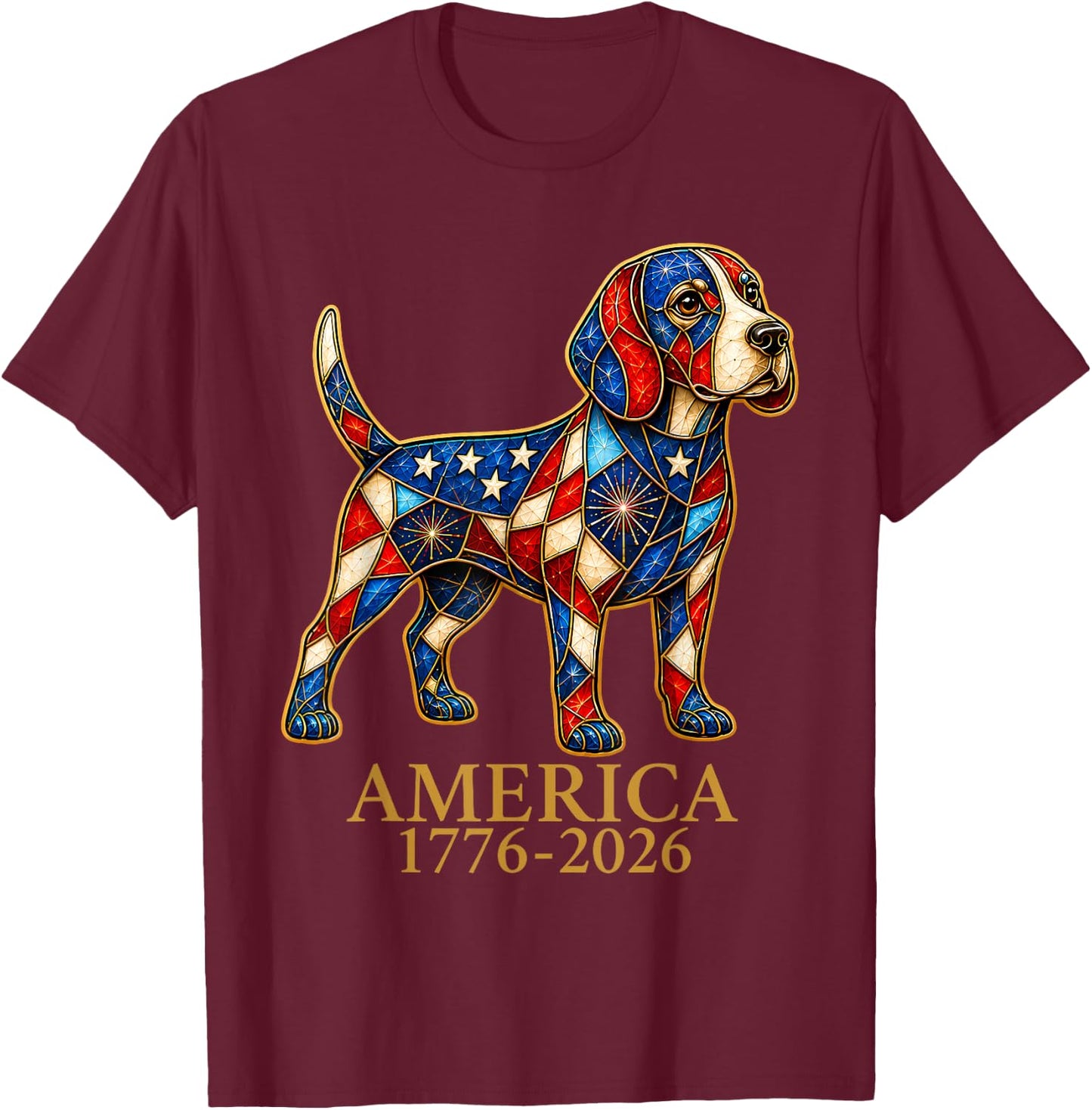 America 1776-2026 Patriotic Beagle Dog USA 250 Years T-Shirt - T-Shirt | Maroon