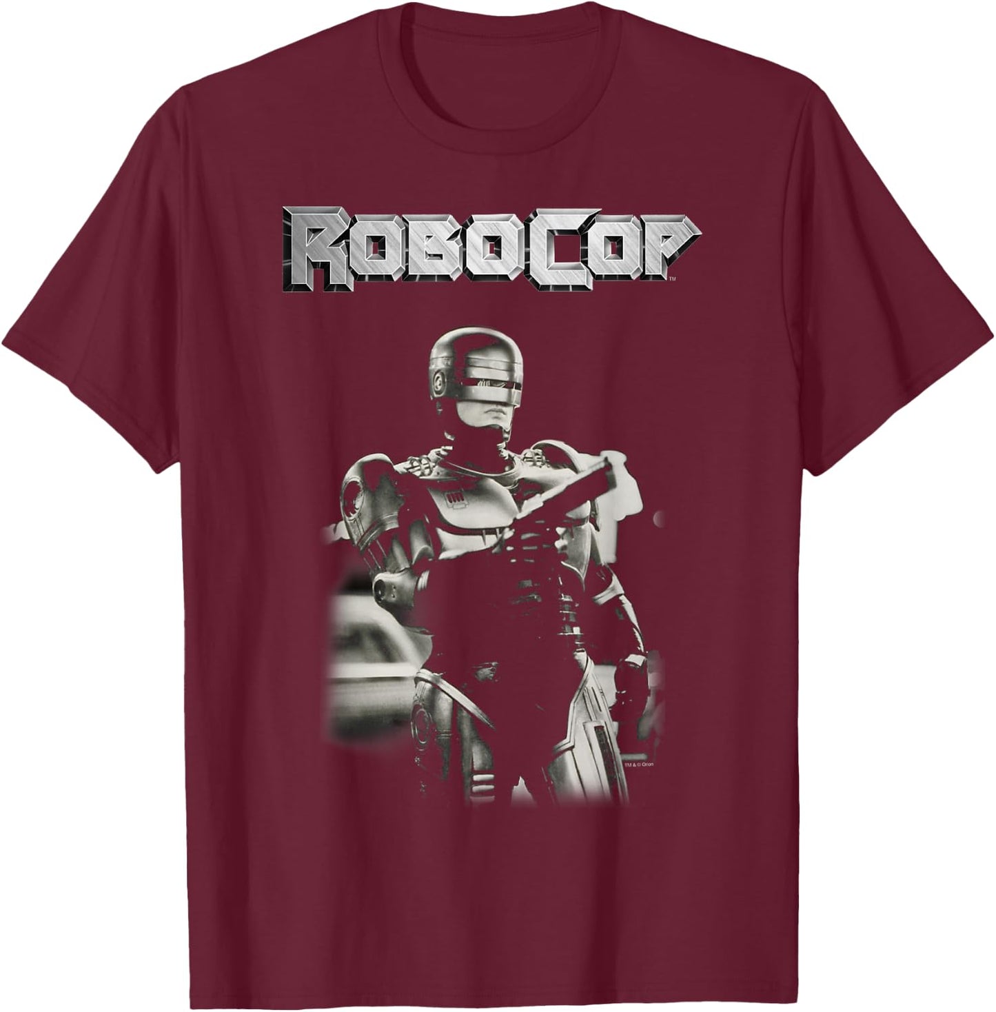 Robocop Black and White Action Pose Logo Poster T-Shirt - T-Shirt | Maroon