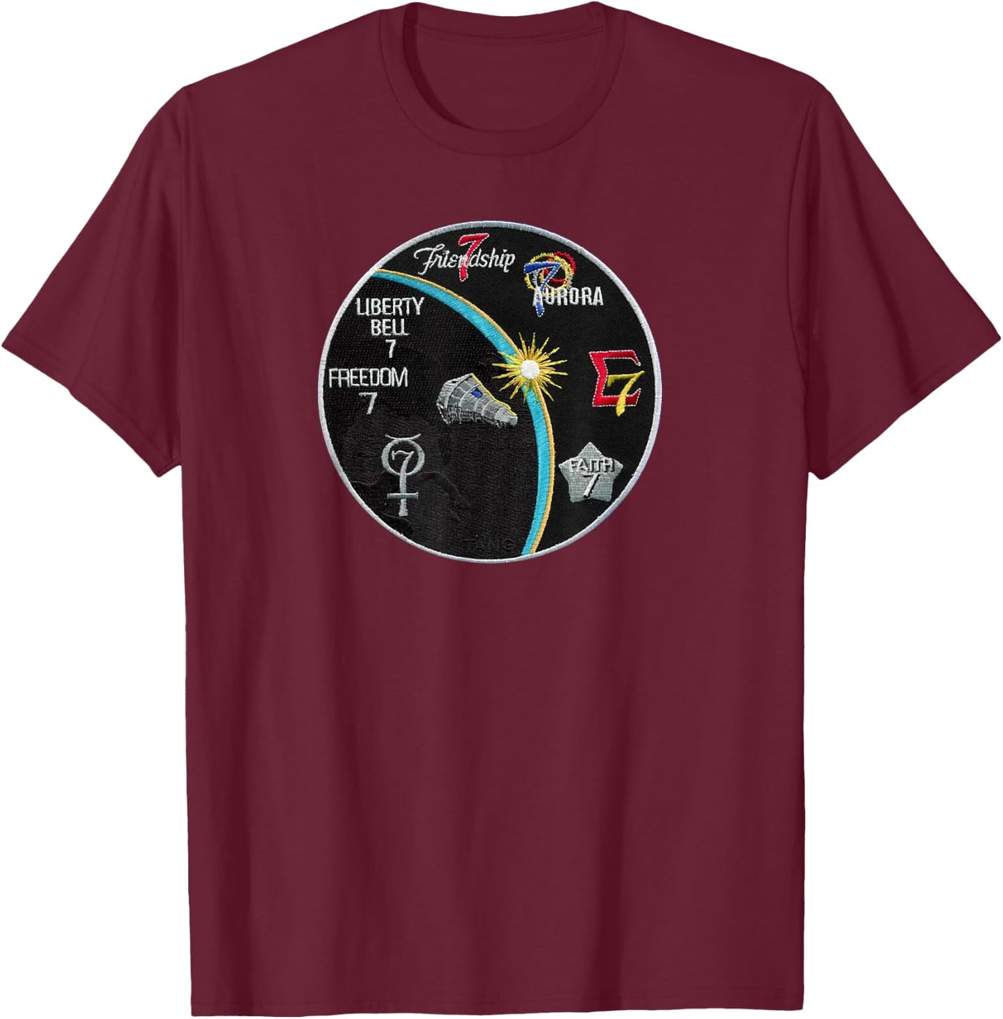 NASA Project Mercury Commemorative Patch T-Shirt - T-Shirt | Maroon