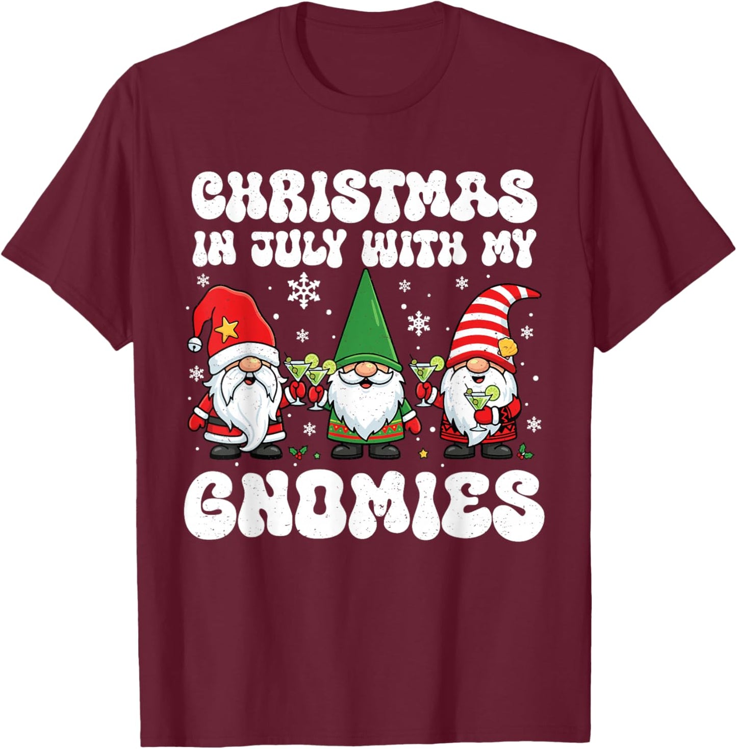 Funny Gnomes Summer Christmas in July Xmas Men Women Kids T-Shirt - T-Shirt | Maroon