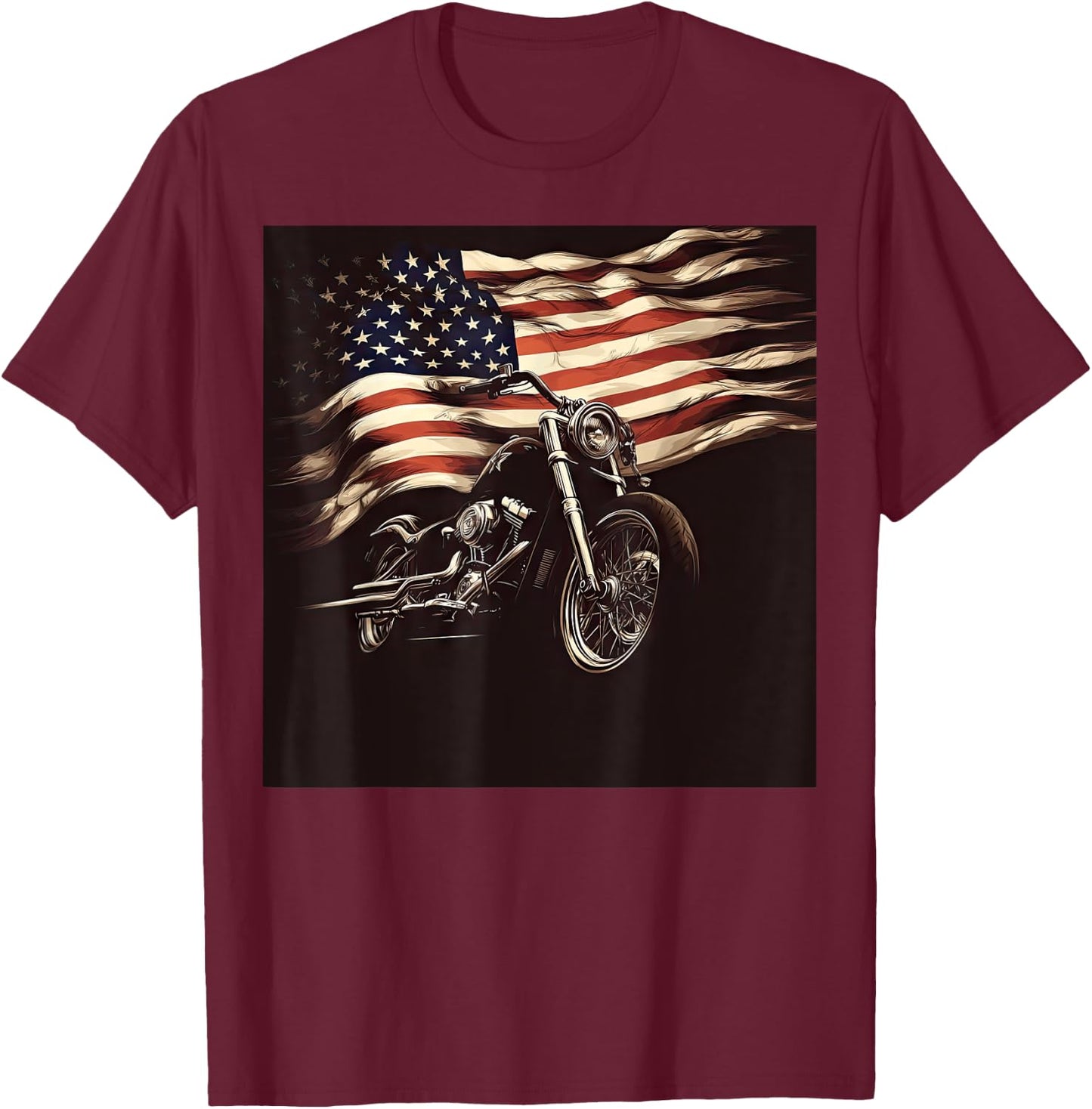 Motorcycle USA Flag Retro Biker T-Shirt - T-Shirt | Maroon