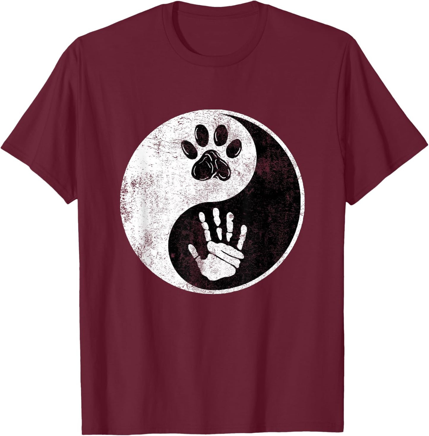 Paw Hand Yin Yang Cute Pet and Owner Harmony Balance Gift T-Shirt - T-Shirt | Maroon