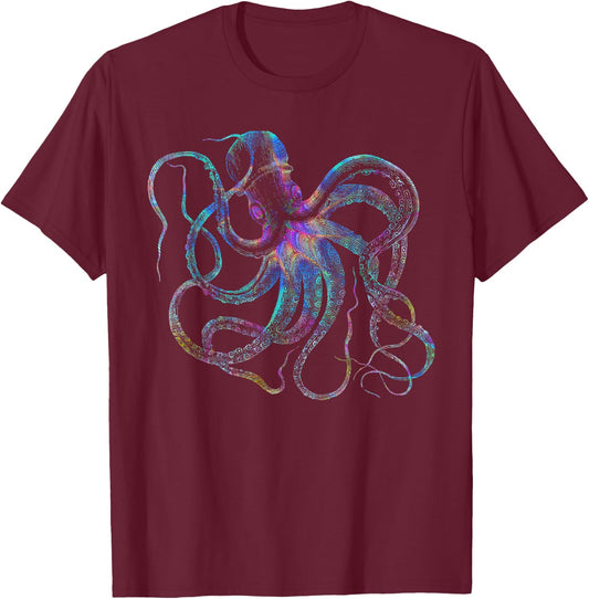 Psychedelic Octopus - Kraken T-Shirt - T-Shirt | Maroon
