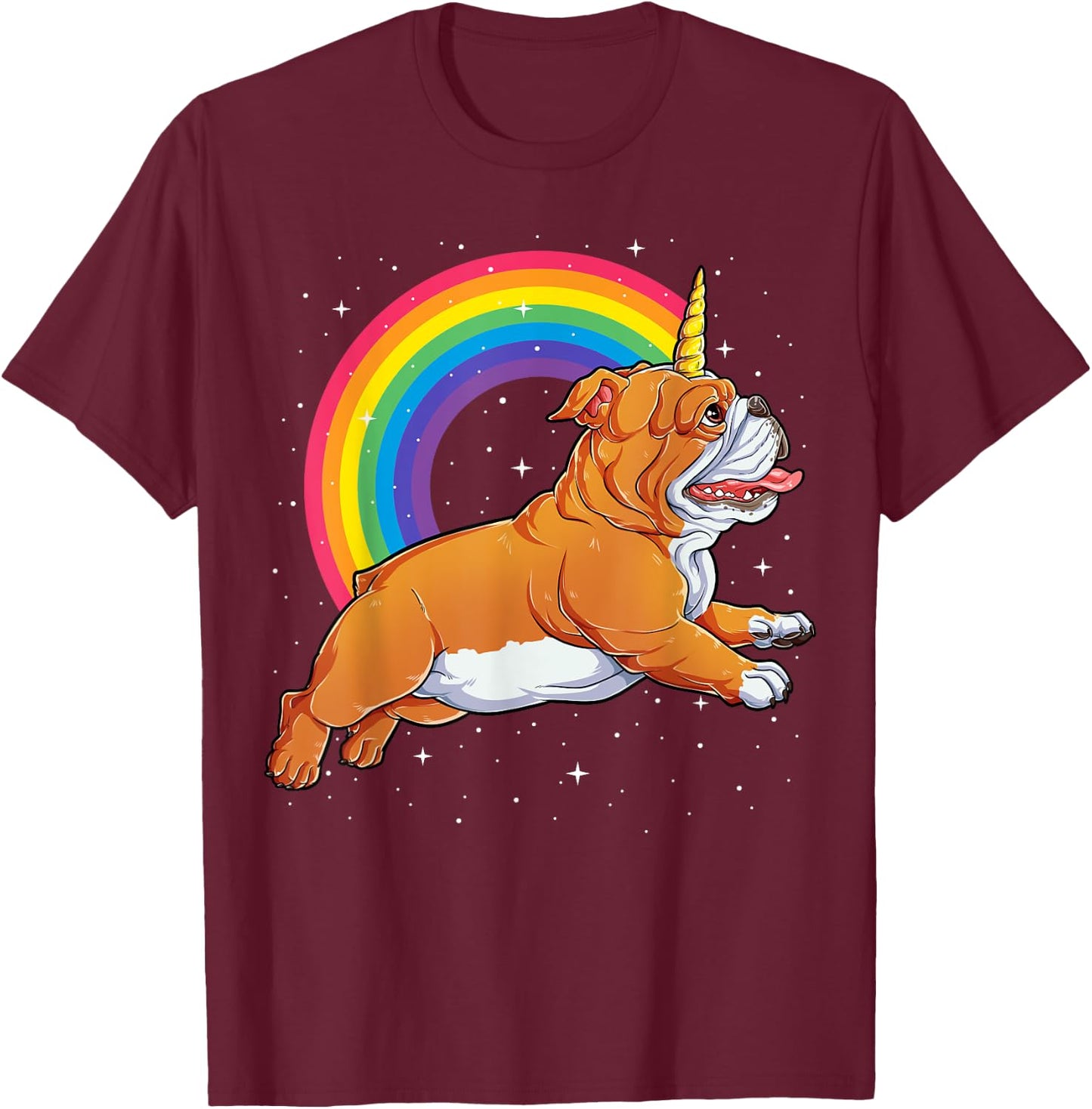 English Bulldog Unicorn T shirt Girls Space Galaxy Rainbow T-Shirt - T-Shirt | Maroon