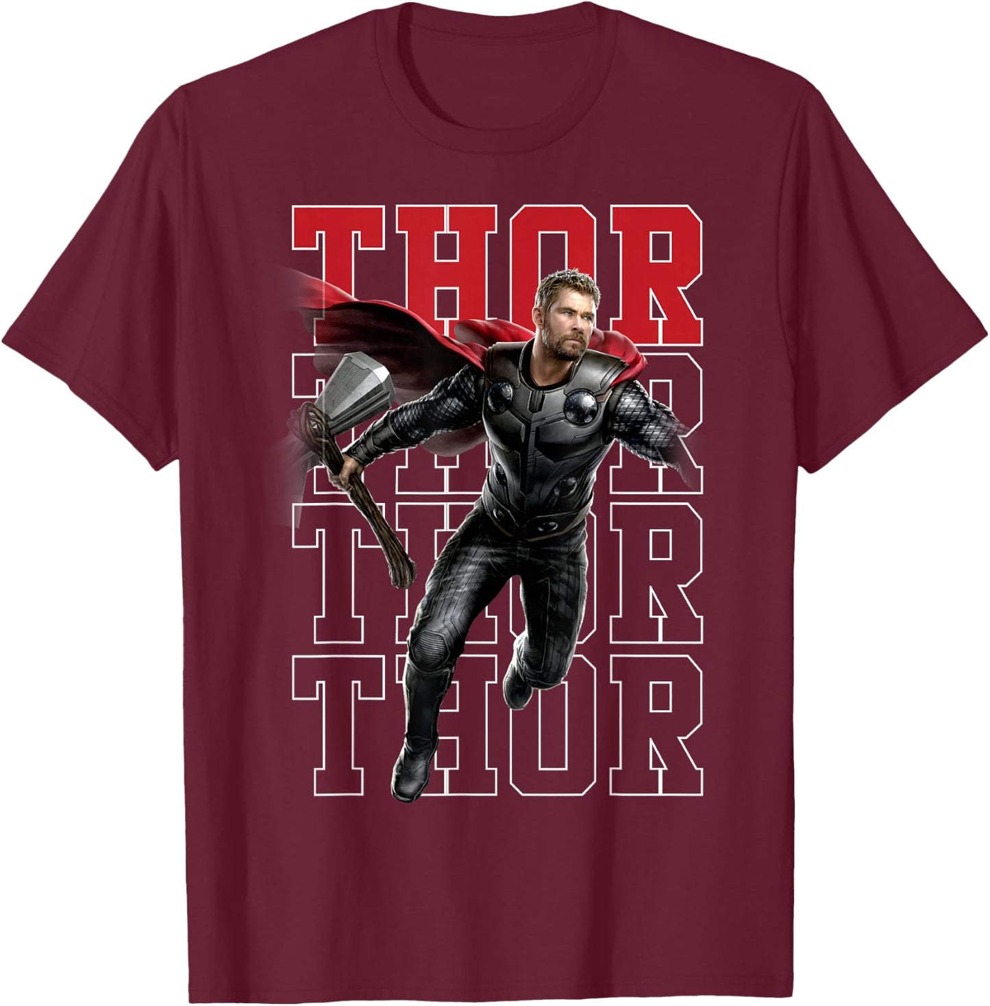 Marvel Avengers Endgame Thor Pose Name Stack T-Shirt - T-Shirt | Maroon