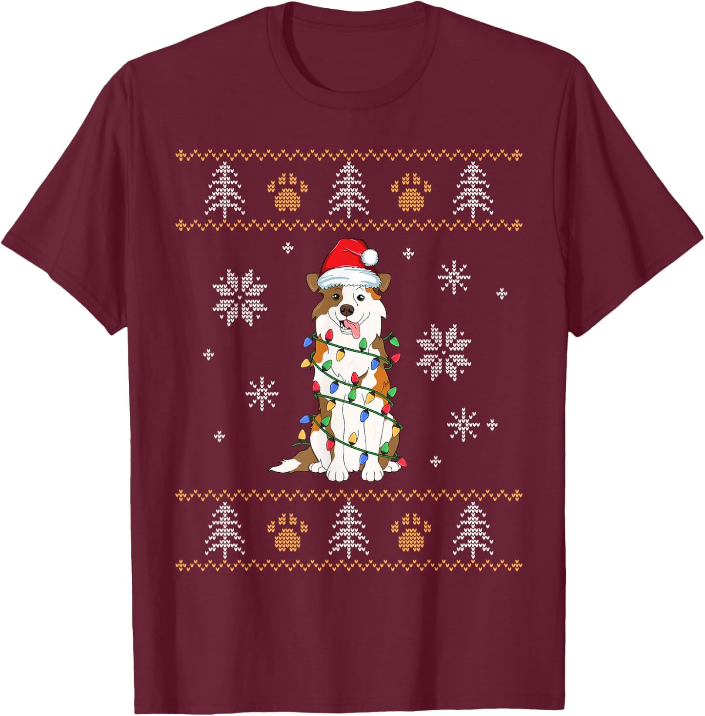 Ugly Christmas Australian Shepherd Family Xmas Aussie Dog Men Women Kids T-Shirt - T-Shirt | Maroon