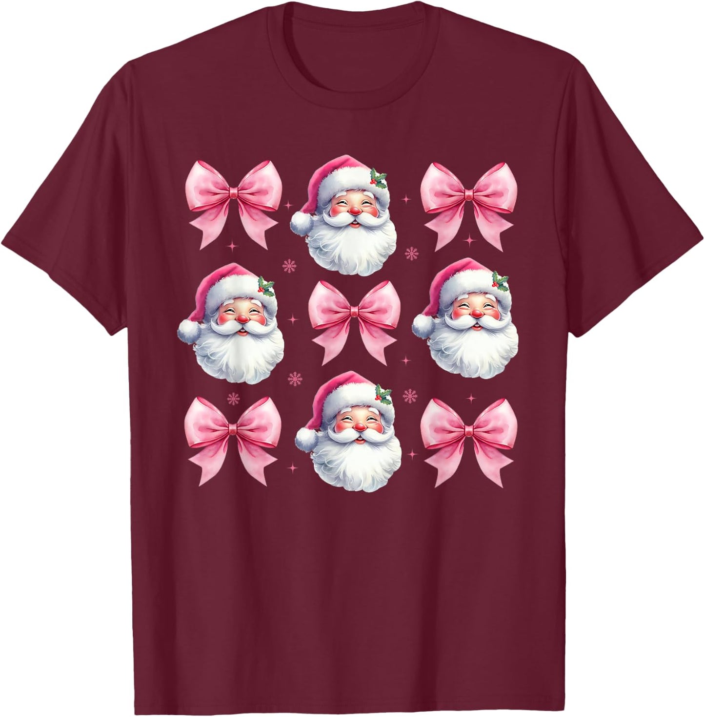 Pink Santa Christmas Shirts Christmas Coquette Bow T-Shirt - T-Shirt | Maroon