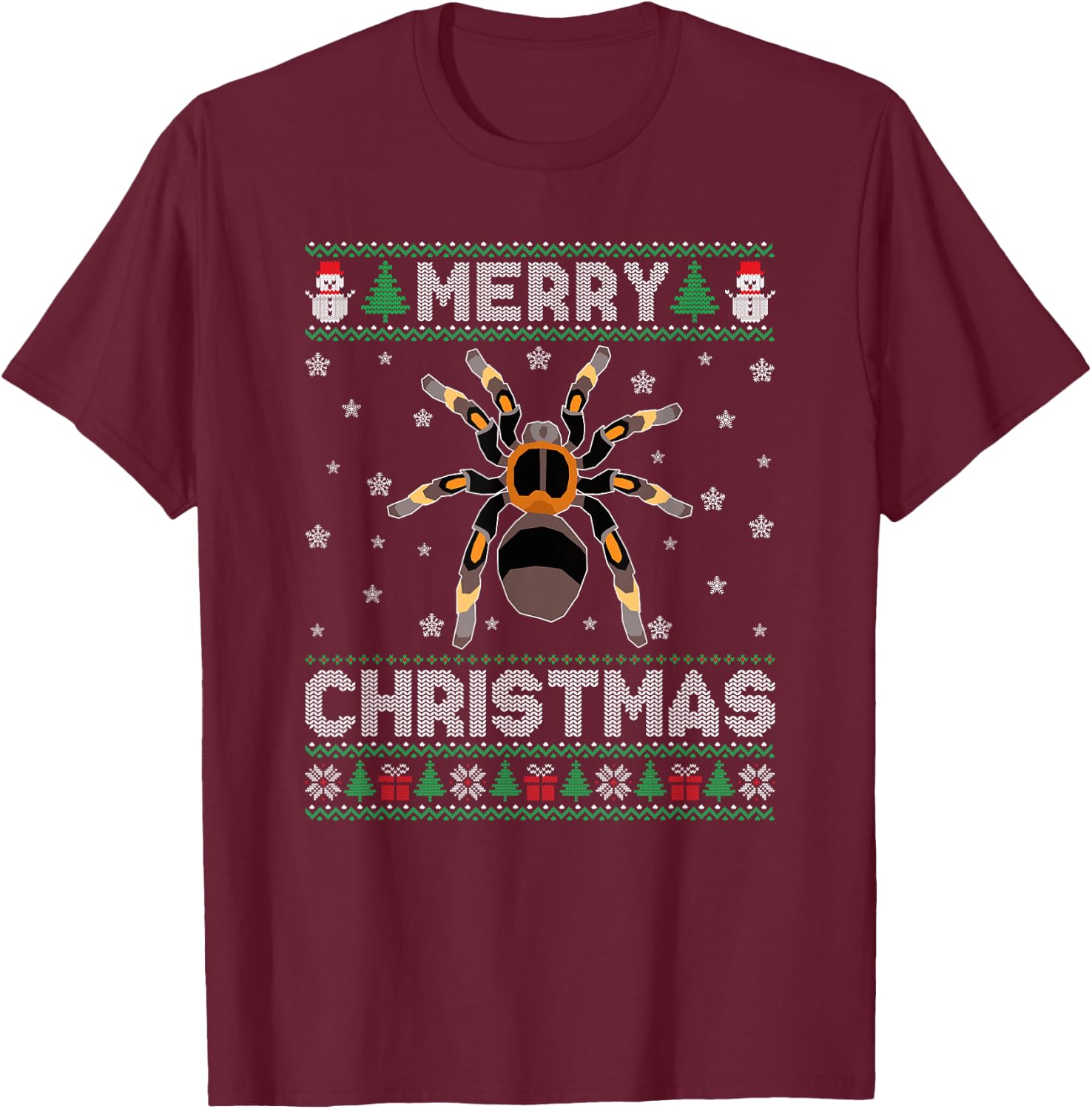 Tarantula Animal Men Women Kids Ugly Christmas Sweater T-Shirt - T-Shirt | Maroon