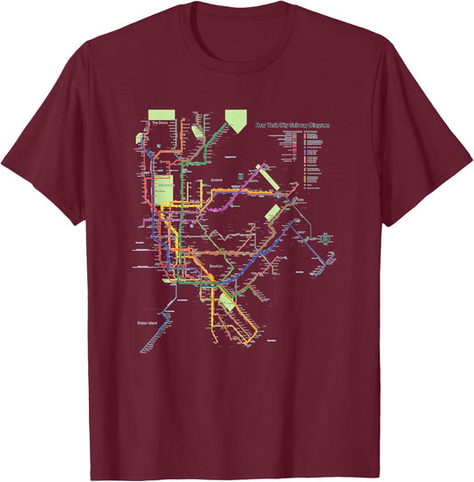 New York City Metro Map Art I Heart NY Souvenir Gifts T-Shirt - T-Shirt | Maroon