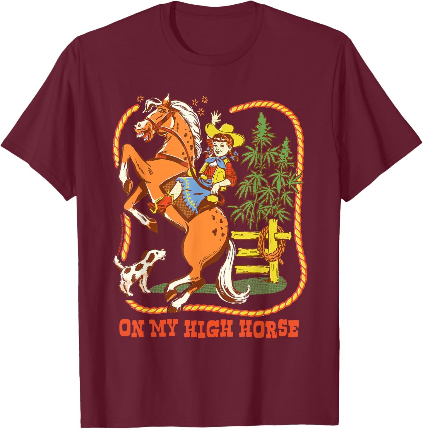 High Horse Cowgirl 420 Sarcastic Retro Funny Adult Humor T-Shirt - T-Shirt | Maroon