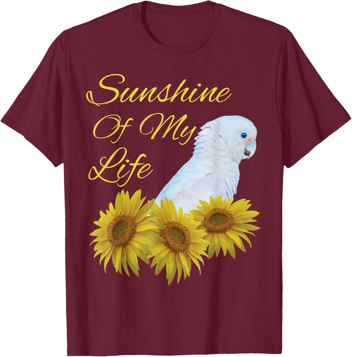 Goffins Cockatoo Parrot Sunshine Sunflower T-Shirt - T-Shirt | Maroon