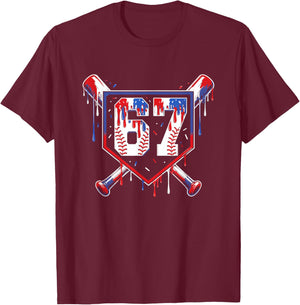 Summer Six Seven Baseball Dripping Red White Blue USA T-Shirt - T-Shirt | Maroon