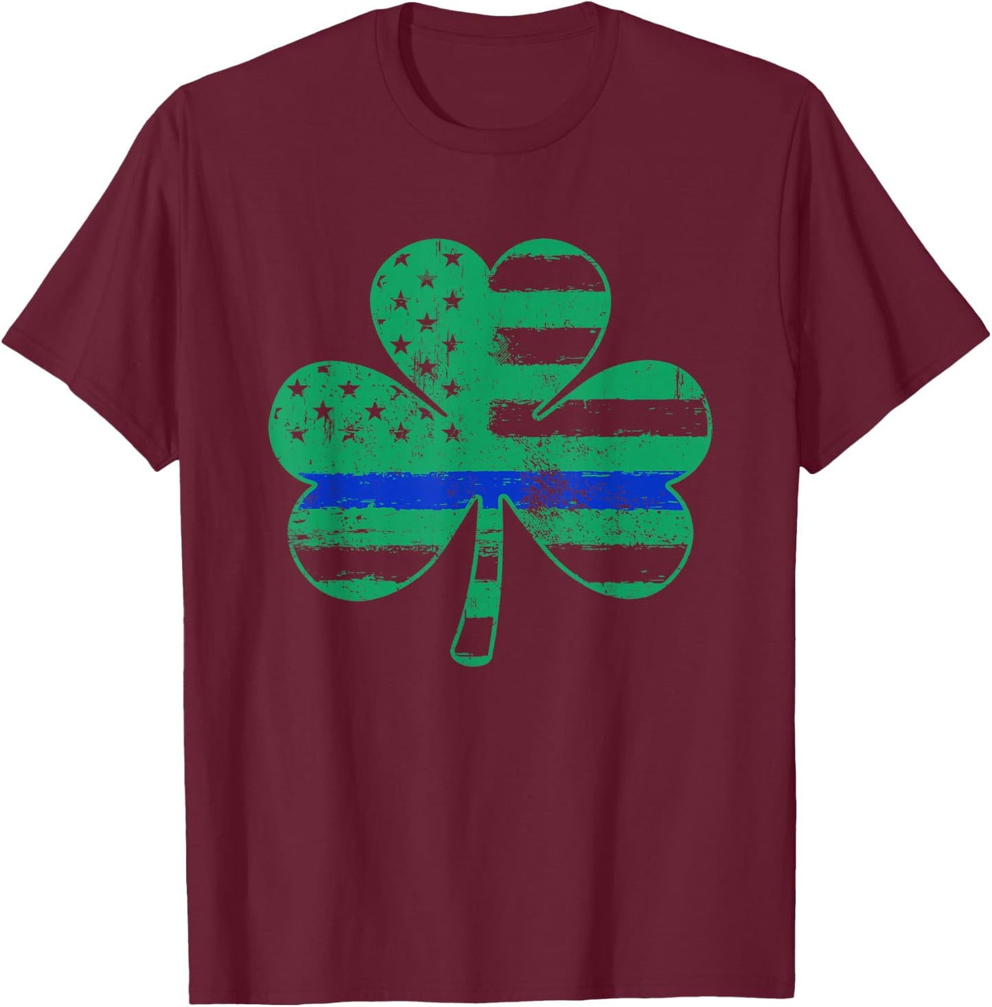 St Patricks Day American Flag Irish Shamrock Police Flag T-Shirt - T-Shirt | Maroon