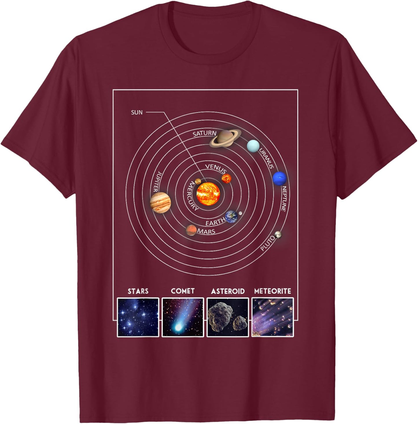 Solar System Graphic Cool Astronomy Scientist Gift T-Shirt - T-Shirt | Maroon