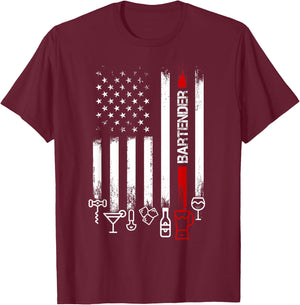 American Flag with Bartender men father T-Shirt - T-Shirt | Maroon