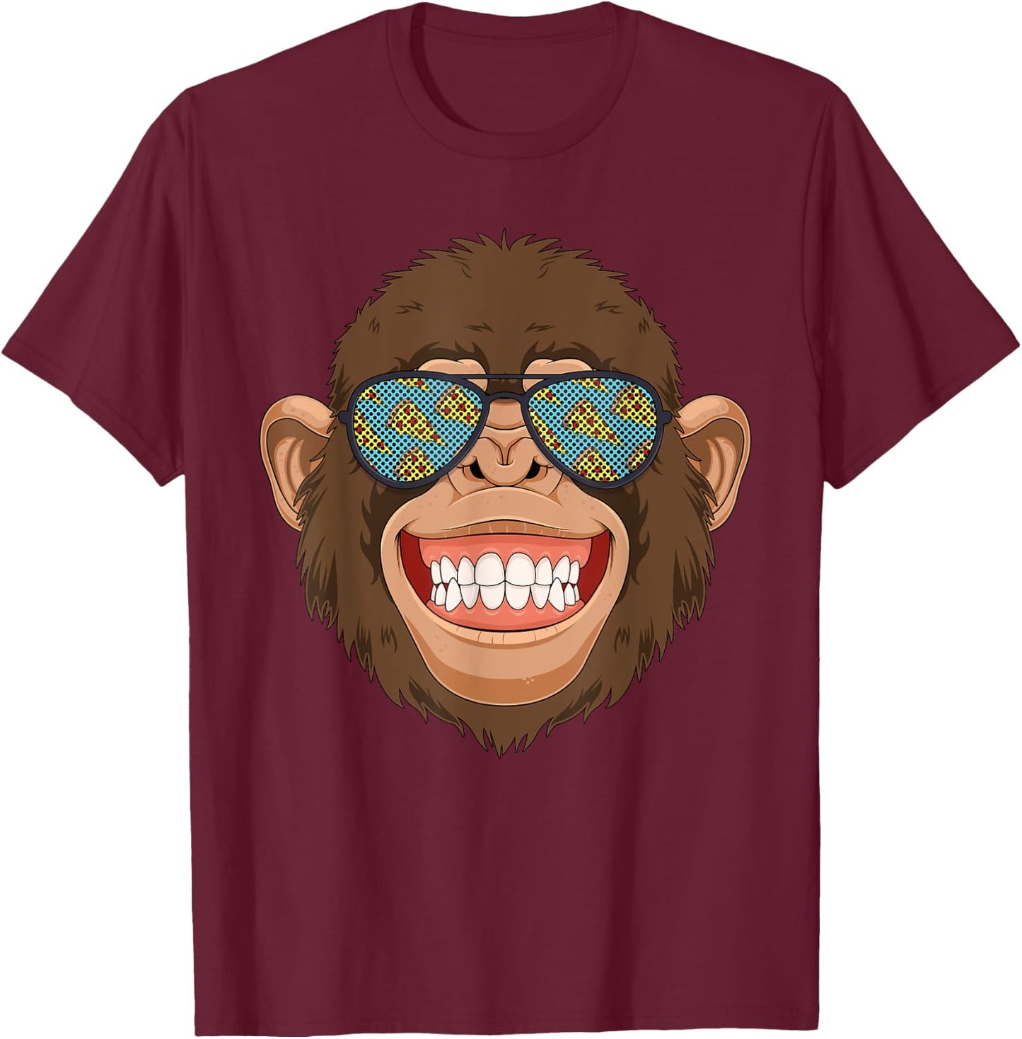Monkey Pizza Lover With Foodie Sunglasses T-Shirt - T-Shirt | Maroon