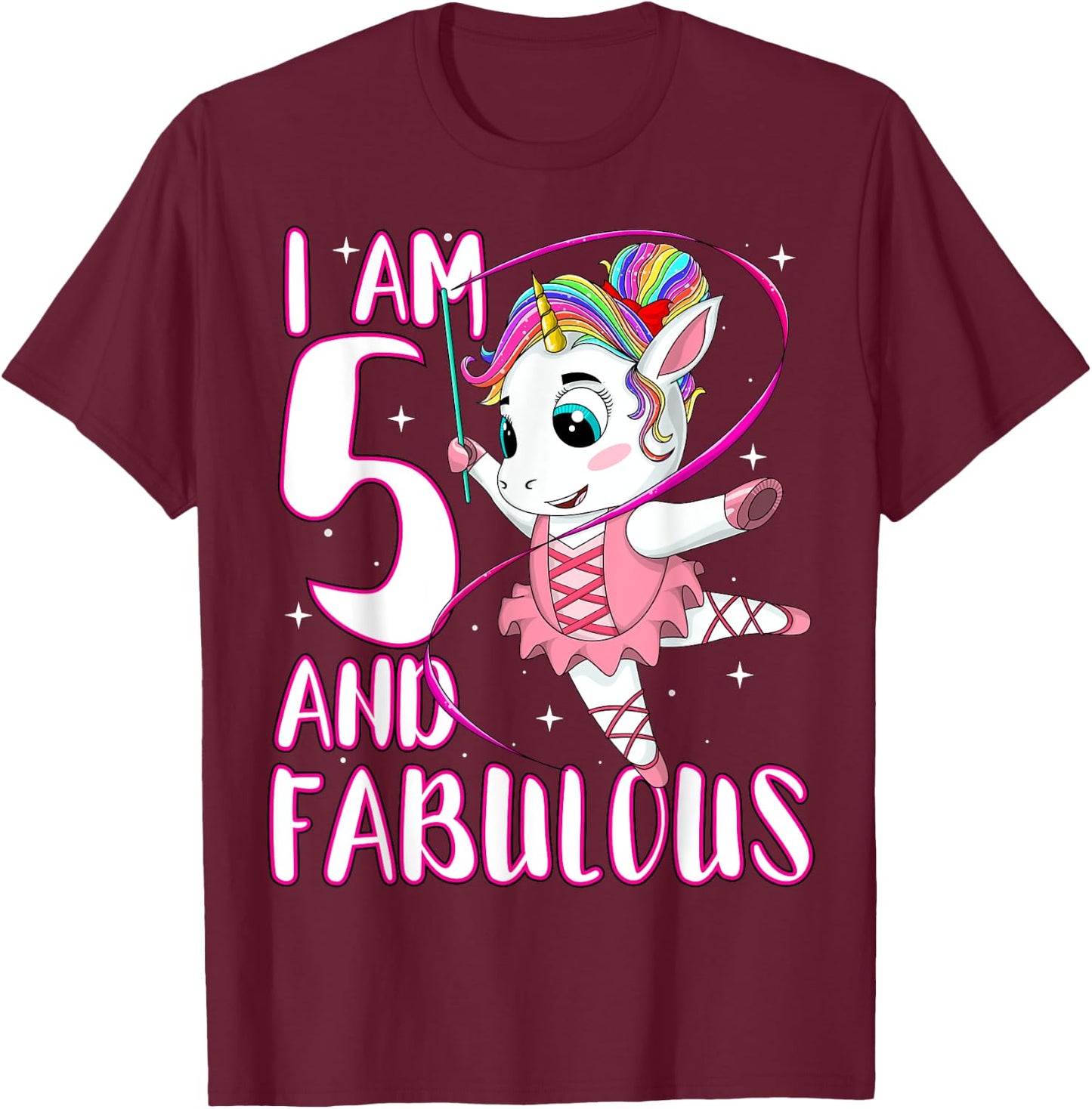Children I Am 5 and Fabulous Unicorn Birthday Girl T-Shirt - T-Shirt | Maroon
