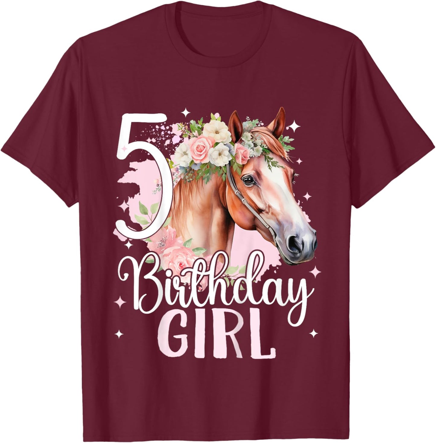 5th Birthday Horse Girl 5 Years Five Finally 5 Birthday T-Shirt - T-Shirt | Maroon