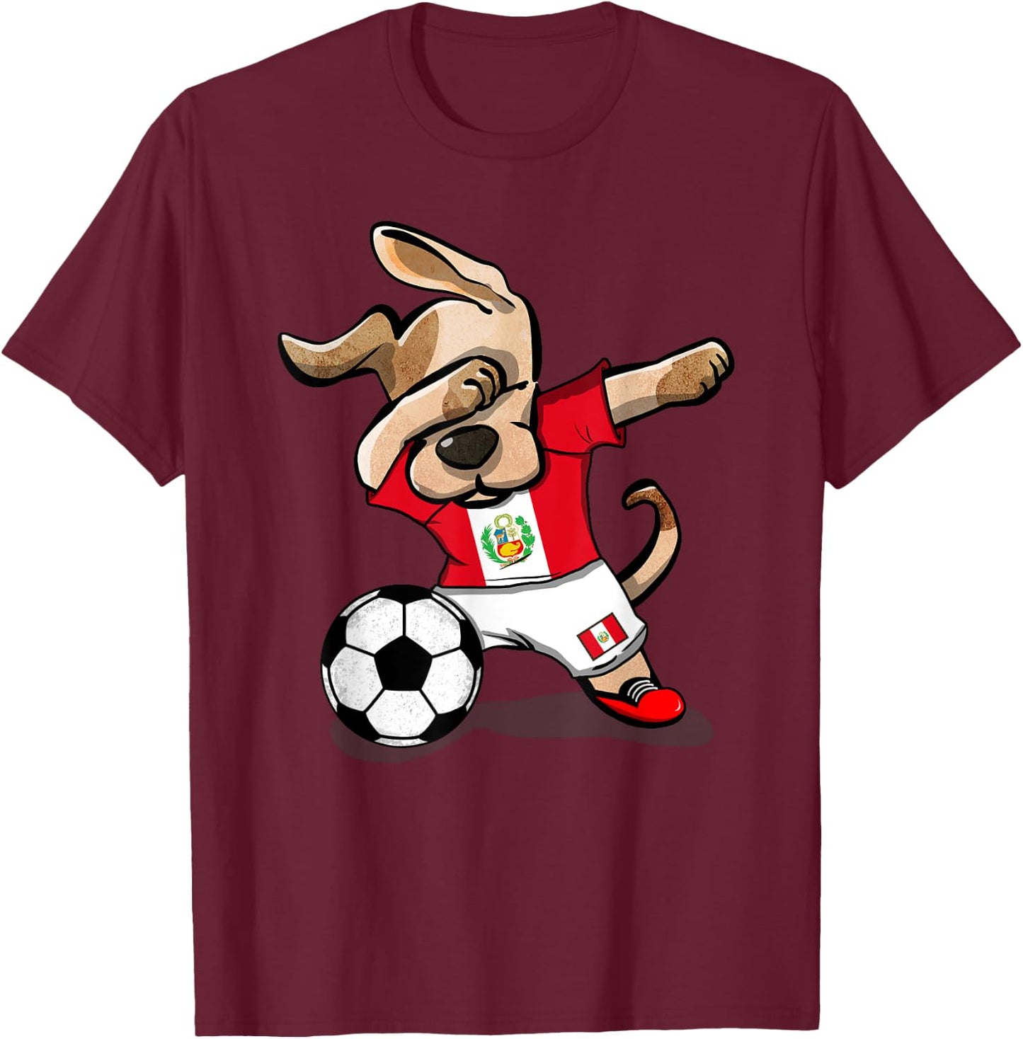 Dabbing Dog Peru Soccer Fans Jersey Peruvian Flag Football T-Shirt - T-Shirt | Maroon