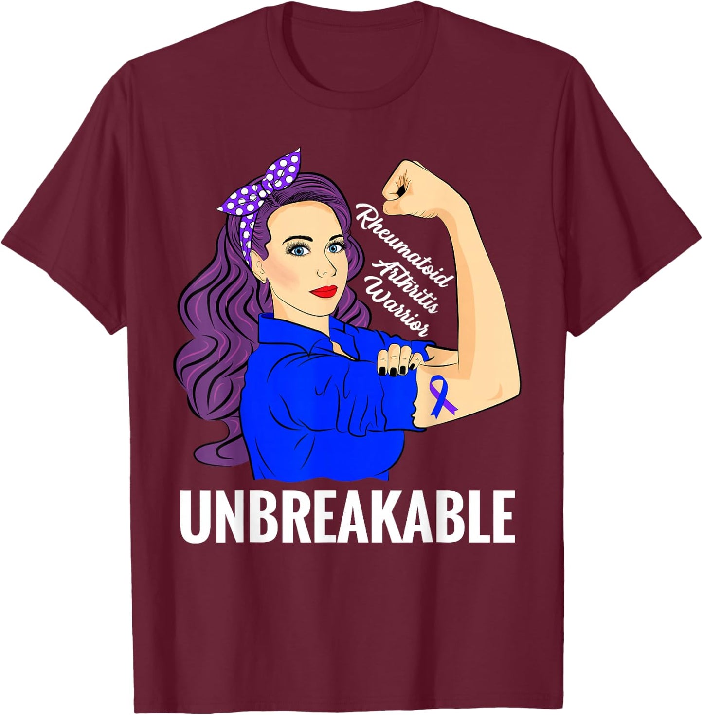 Rheumatoid Arthritis Awareness Warrior Unbreakable RA T-Shirt - T-Shirt | Maroon