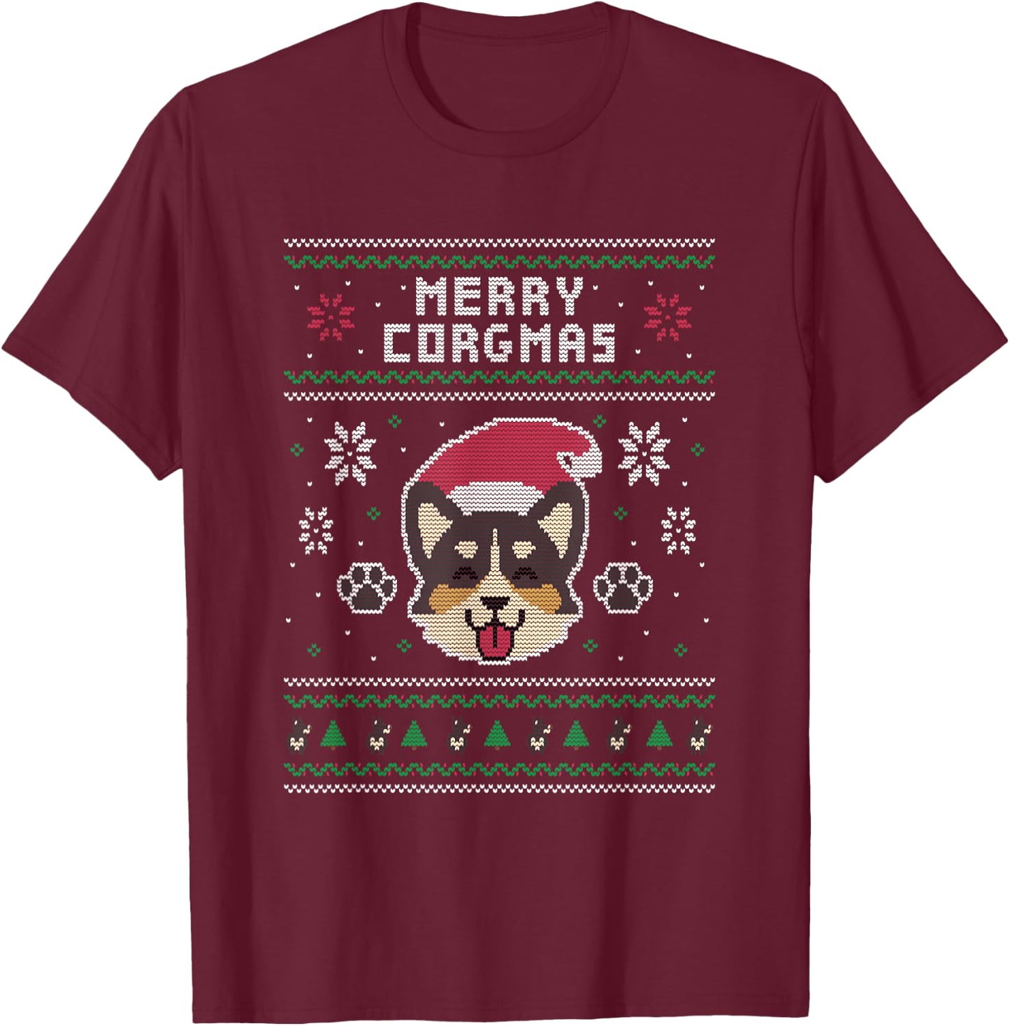Official Corgi Ugly Christmas Sweater T-Shirt - T-Shirt | Maroon