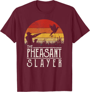 Vintage Sunset Retro Style Pheasant Hunting Pheasant Slayer T-Shirt - T-Shirt | Maroon