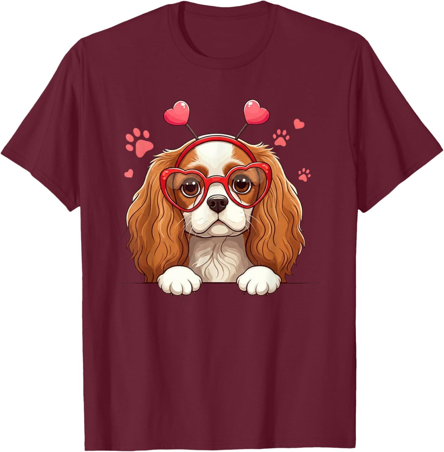 Funny Cavalier King Charles Spaniel Heart Headband Valentine T-Shirt - T-Shirt | Maroon