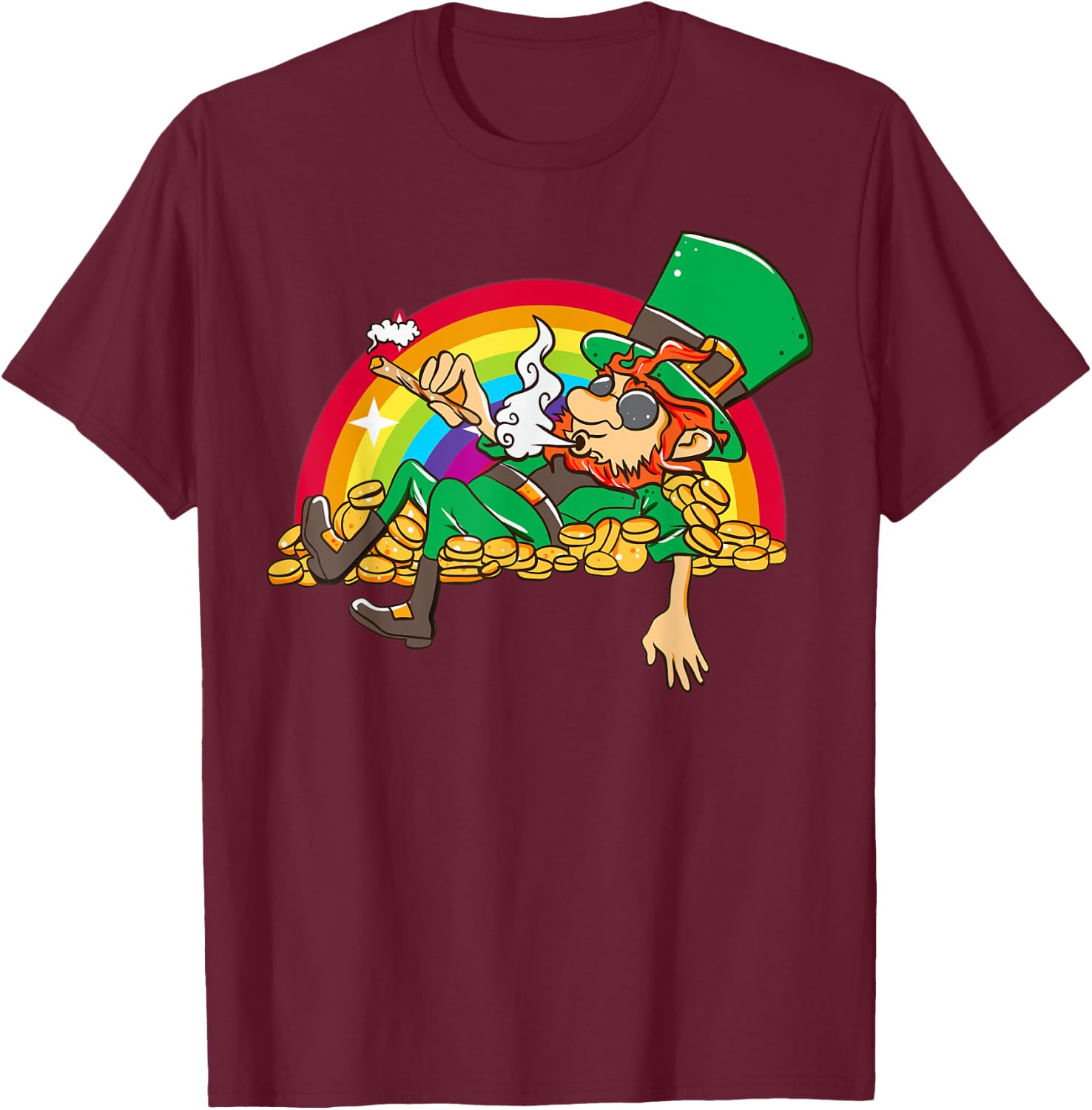Pot Smoking Leprechaun funny St Patty's Day t T-Shirt - T-Shirt | Maroon