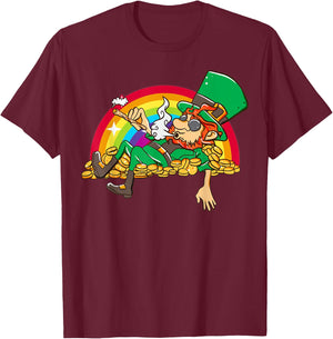 Pot Smoking Leprechaun funny St Patty's Day t T-Shirt - T-Shirt | Maroon