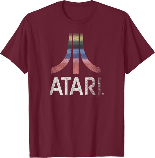 Atari Rainbow Vintage Washed Out Logo T-Shirt - T-Shirt | Maroon
