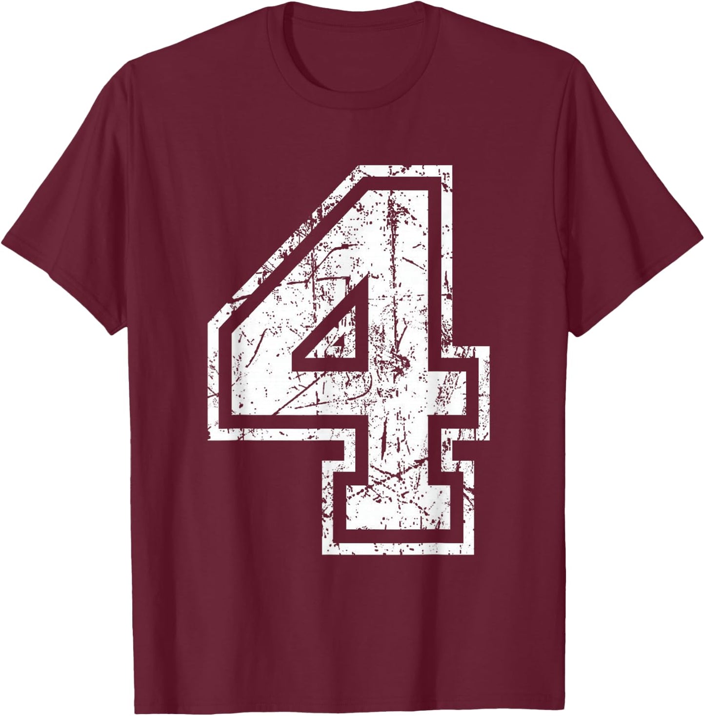 Sports Jersey Grunge Number 4 Fan Team Player Birthday T-Shirt - T-Shirt | Maroon