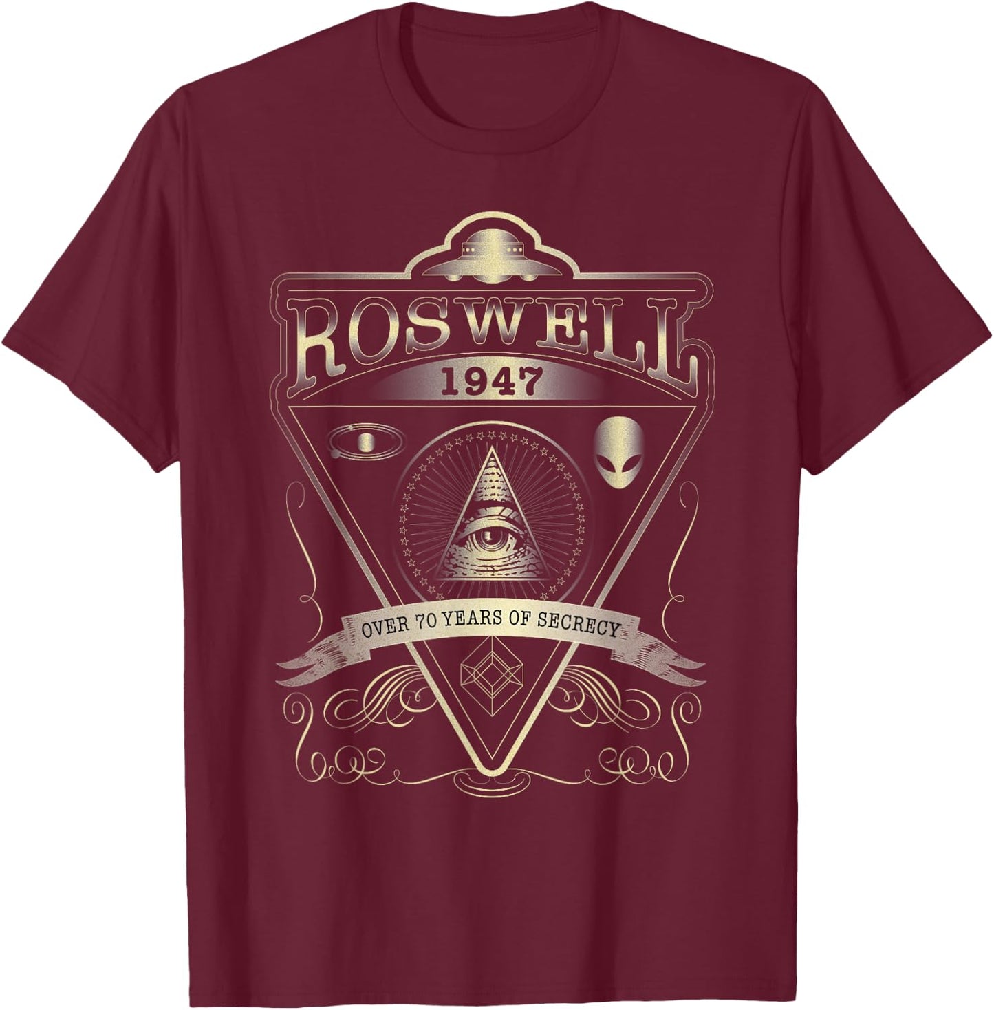 Roswell 1947 Alien T Shirt - Vintage Style UFO, Area 51 T-Shirt - T-Shirt | Maroon