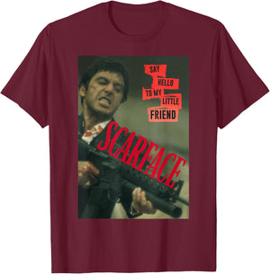 Scarface Say Hello to My Little Friend Photo T-Shirt - T-Shirt | Maroon