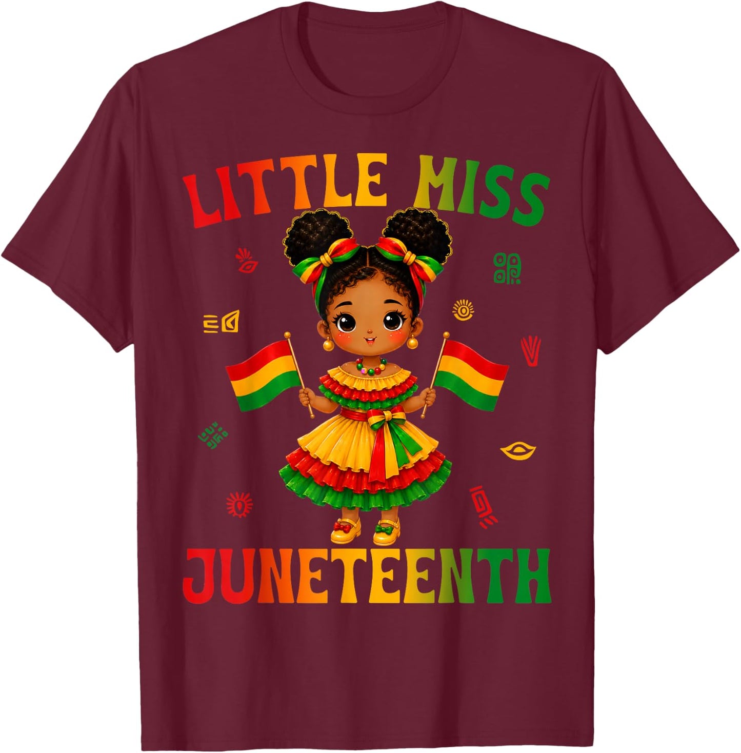 Cute Little Miss Juneteenth Black African Girl Kids Toddlers T-Shirt - T-Shirt | Maroon